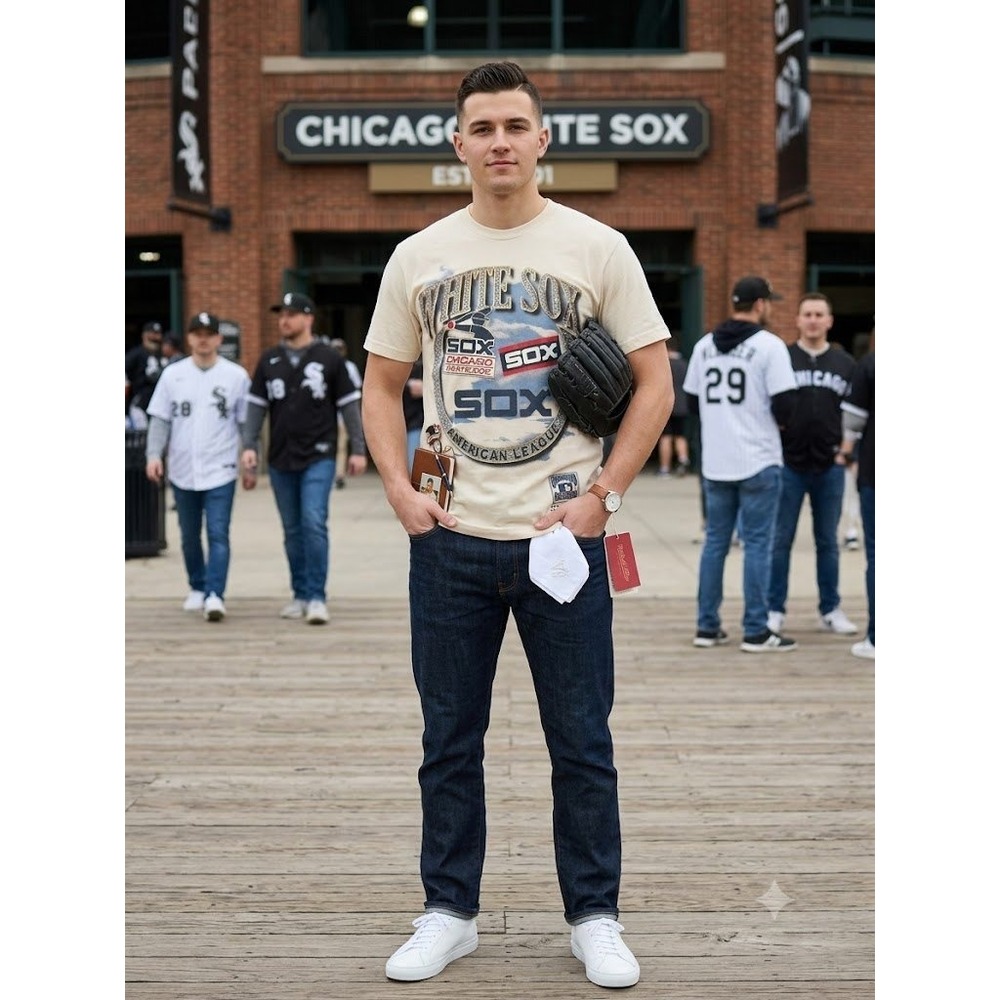 Mitchell & Ness T-Shirt Mens Small Cream New Chicago White Sox MLB Graphic Tee